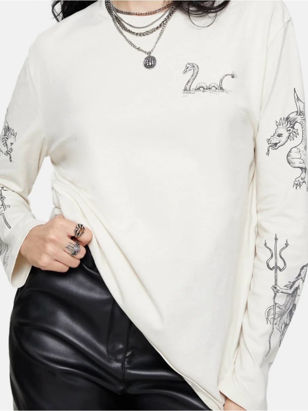Disturbia Fenrys Medieval Map Long Sleeved Cream T shirt